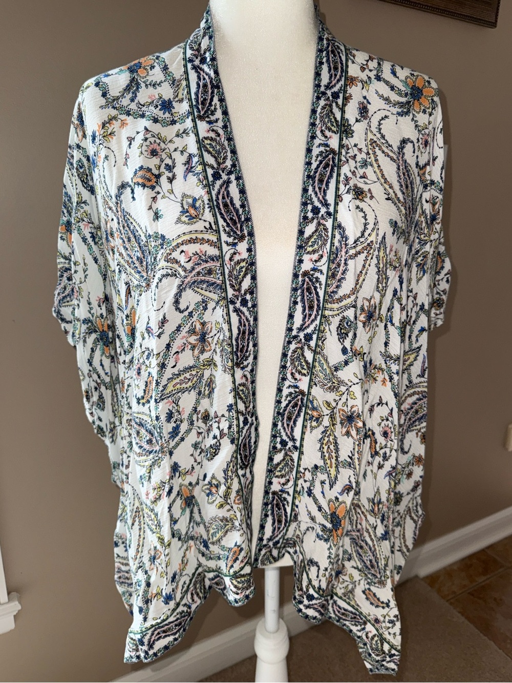 J Jill White and Paisley Printed Kimono, One size fits most